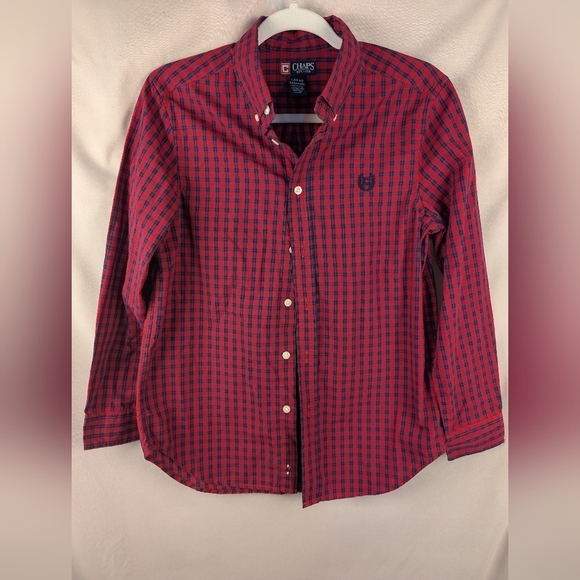 Chaps large (14-16) boy's button down shirt in red navy - Picture 2 of 5